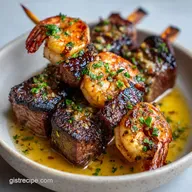 Steak and Shrimp Skewers with Garlic: Grilled for 4 Servings