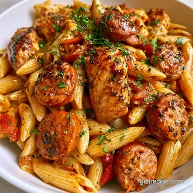 Creamy Chicken Andouille Sausage Pasta Recipe Card