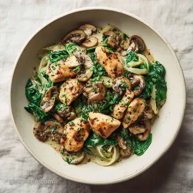 Chicken Spinach Mushroom Recipe with Garlic Recipe Card