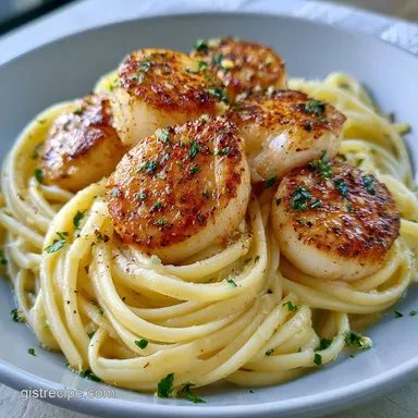 Scallop Parmesan Linguine in 20 Minutes Recipe Card