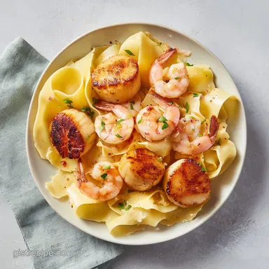 Creamy Shrimp Scallop Pasta: Pan-Seared Recipe Card