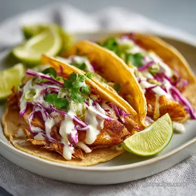 Grilled Fish Tacos with Chipotle Lime Crema for 4 Servings Recipe Card