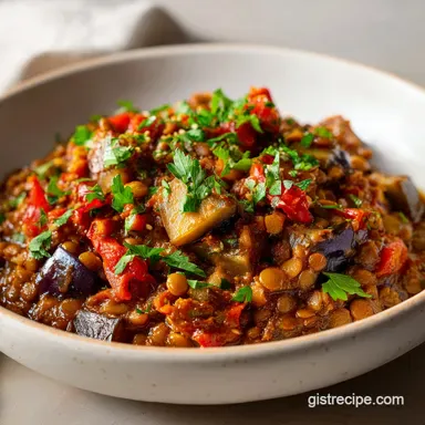 Lentil Eggplant Curry High Protein Recipe for 4 Servings Recipe Card