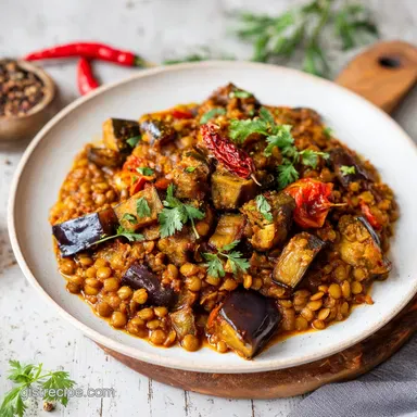 Lentil Eggplant Curry High Protein Recipe for 4 Servings