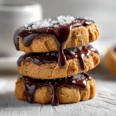 ChocolateDipped Peanut Butter Cookie Must Try Dessert with Sea Salt Baked Recipe Card