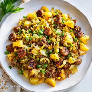 Sausage Leek and Potato Hash Recipe: 4 Servings Recipe Card