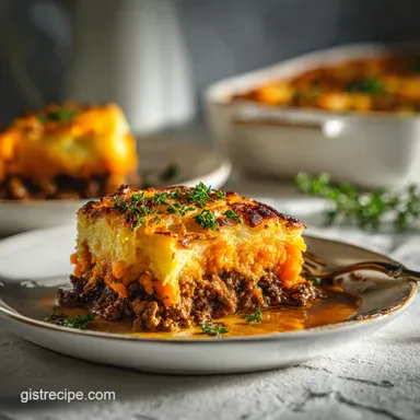 Savory Sweet Potato Shepherds Pie Winter Recipe with Ground Beef: Oven-Only Recipe Card