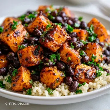 Black Bean Quinoa with Sweet Potatoes Recipe Card