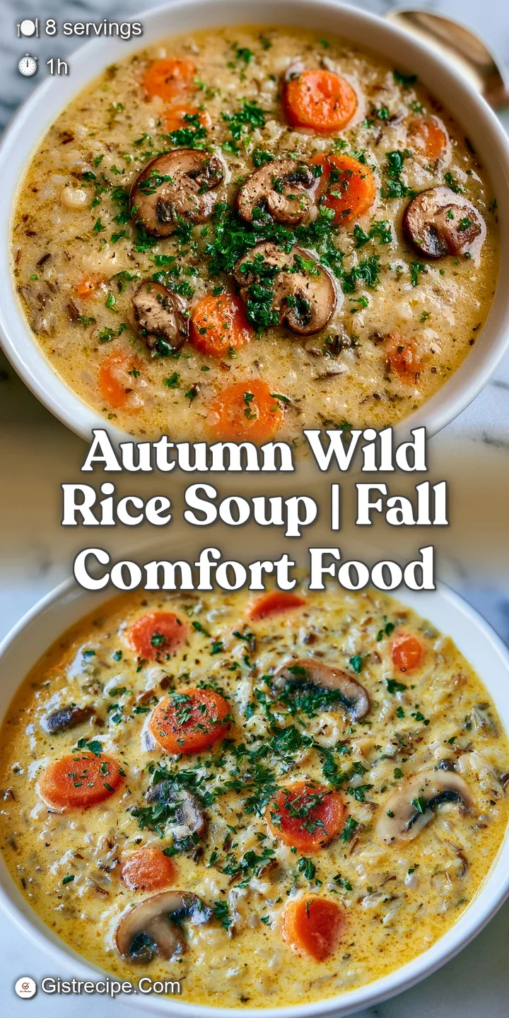 Close-up of dark, chewy wild rice and bright orange carrot slices submerged in a rich, velvety cream base.