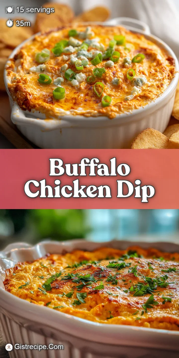 Close-up of warm, cheesy buffalo chicken dip with melted cheddar, hints of hot sauce, and crispy baked edges. Ready to dip!
