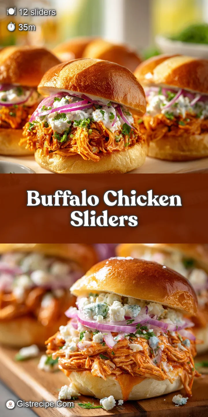 Close-up view of juicy, shredded buffalo chicken nestled in a soft slider bun, coated in a flavorful, spicy sauce.