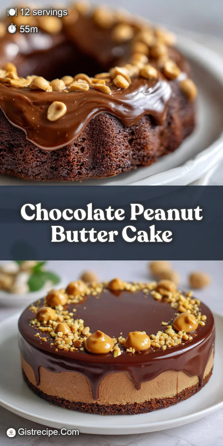 Close-up of chocolate cake with creamy peanut butter frosting and coffee swirl, glistening and decadent, hinting at flavor.