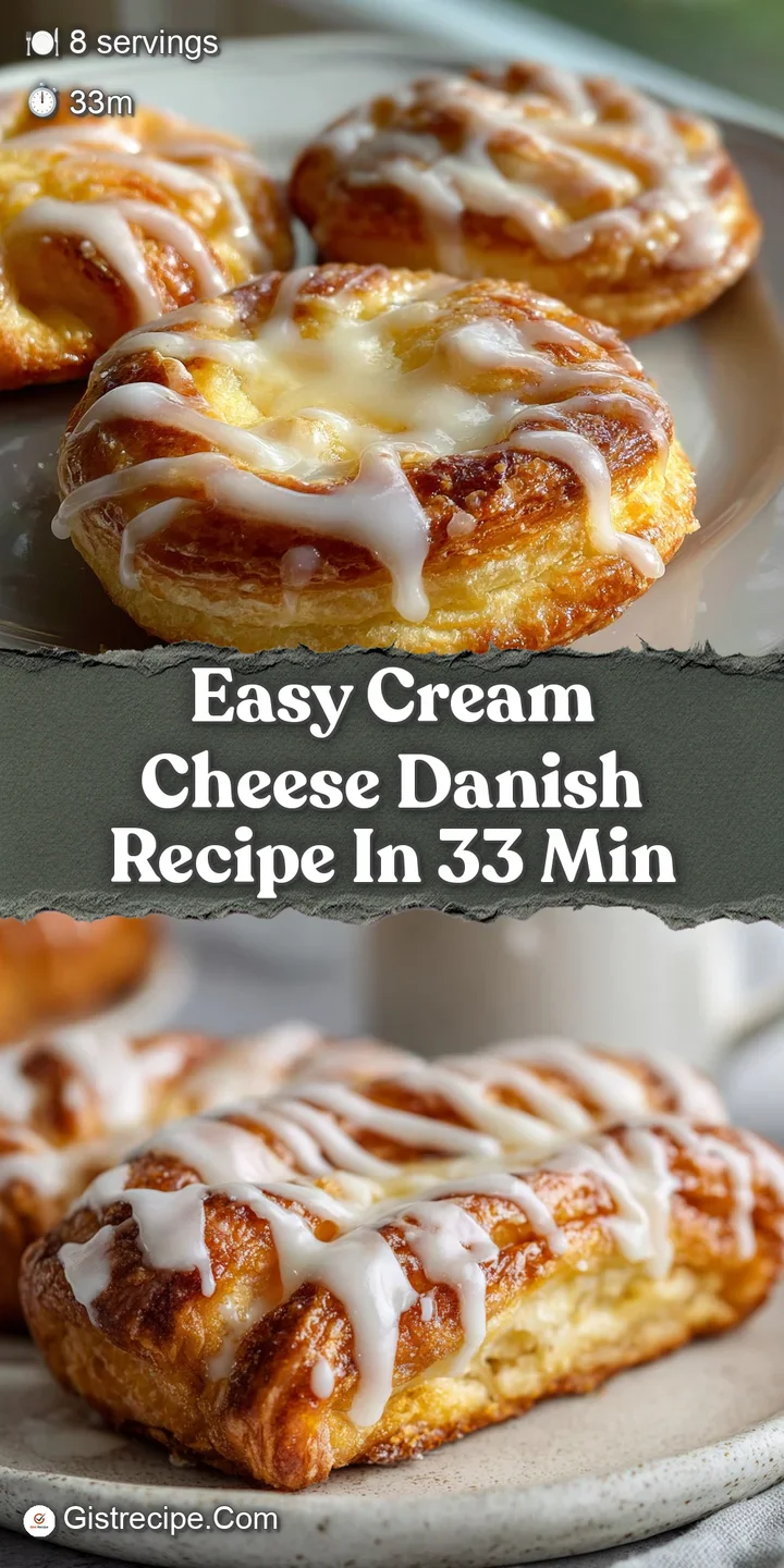 Close-up of a cream cheese danish: warm, golden crust, soft, creamy filling swirls entice, dusted with a touch of powdered...