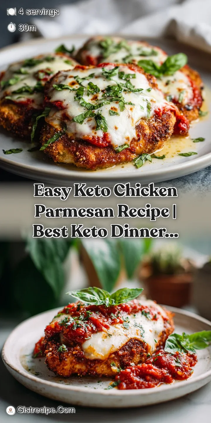 Close-up of a tender, breaded chicken breast with bubbling, browned cheese and a dollop of sauce.