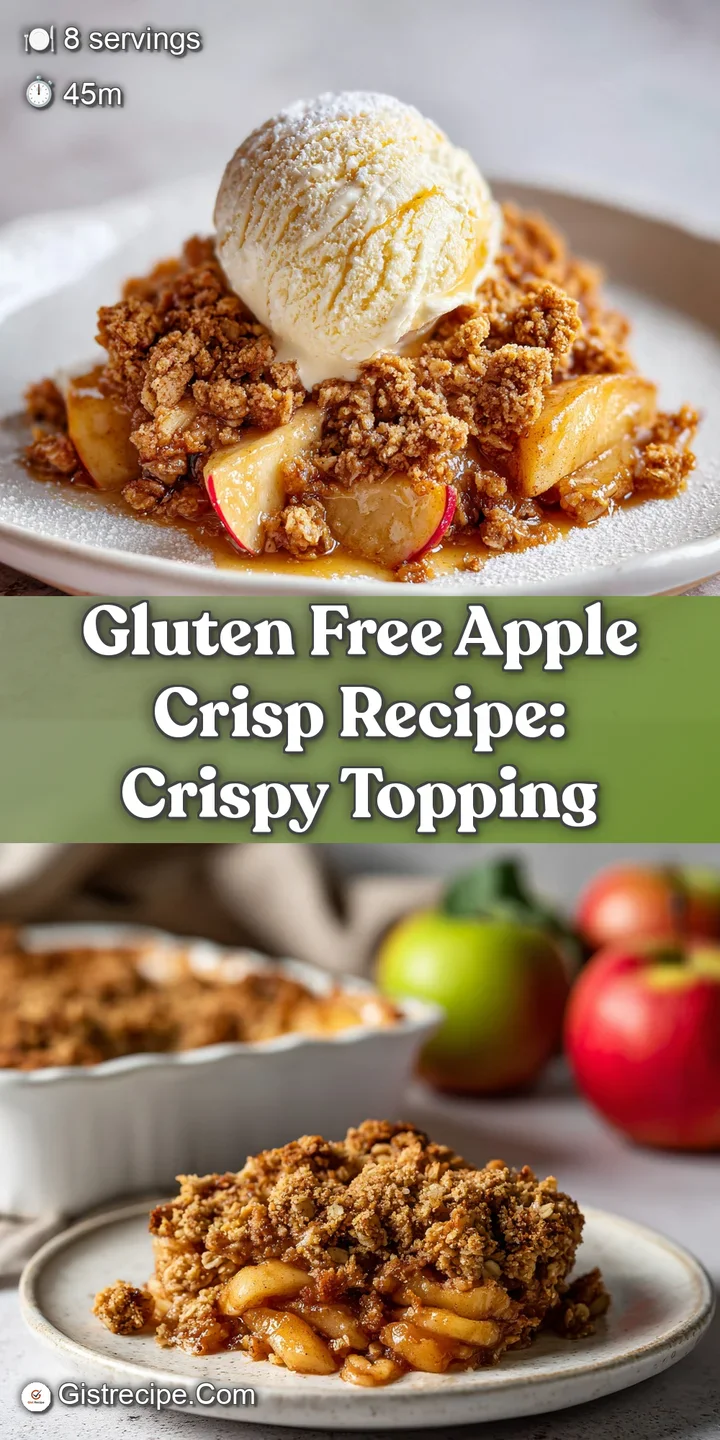 Close-up of a gluten free apple crisp revealing juicy, tender baked apples beneath a crisp, crumbly oat topping. Delicious...