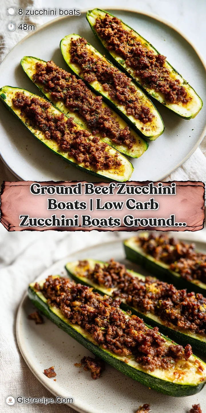 Close-up of bubbly, browned cheese over savory ground beef inside a bright green zucchini shell with fresh parsley.