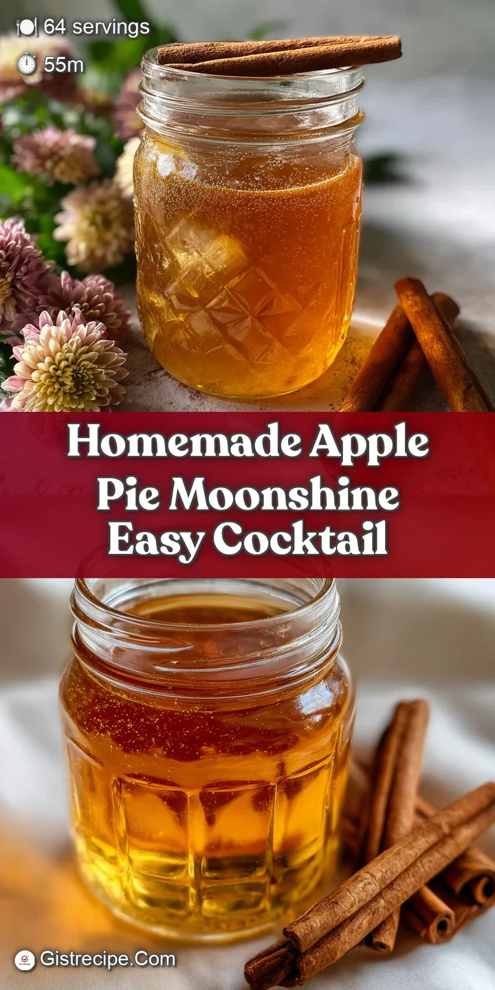 Close-up of a moonshine cocktail swirling with apple slice and cinnamon. Condensation hints at chilled, crisp flavors.