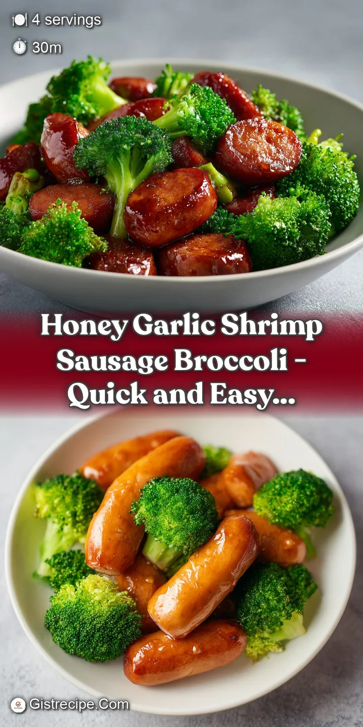 Close-up of a juicy slice of shrimp sausage with bubbles of honey garlic sauce and a sprinkle of green herbs.