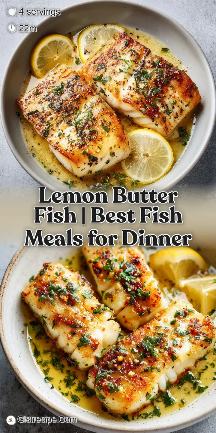 Close-up of succulent, moist white fish with glistening butter sauce and a pinch of cracked black pepper and herbs.