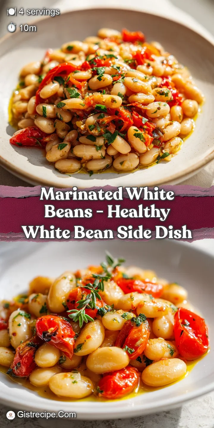 Appetizing close-up of glistening white beans swimming in olive oil, showcasing the fresh herbs and cracked pepper.