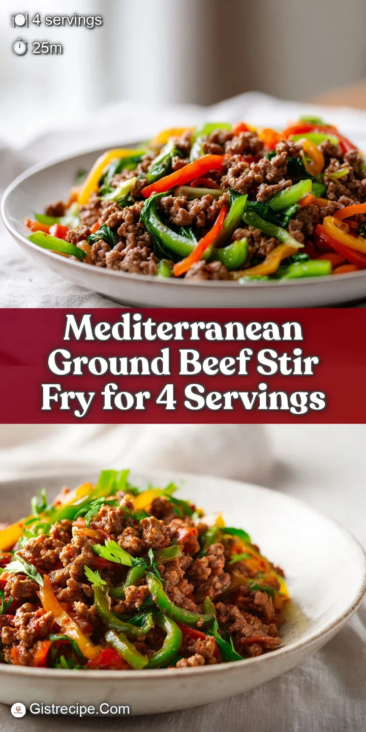 Close-up shows juicy ground beef and colorful vegetables coated in a shimmering sauce, steaming and fragrant, perfect for ...