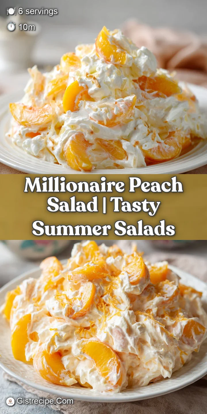 Macro shot of a velvety peach slice dripping with creamy white dressing and shimmering golden honey droplets.