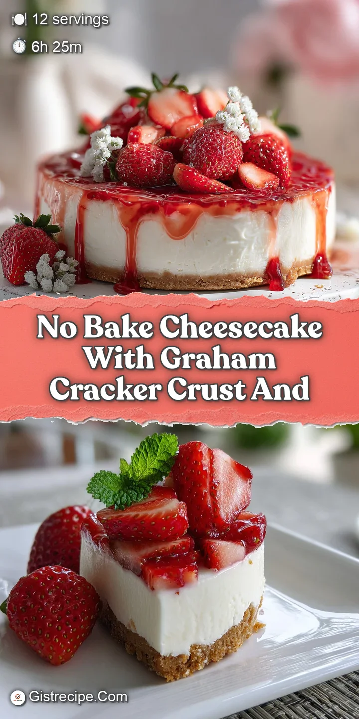 Close-up showcases the smooth, velvety texture of a no-bake cheesecake, studded with glistening, vibrant red strawberries.