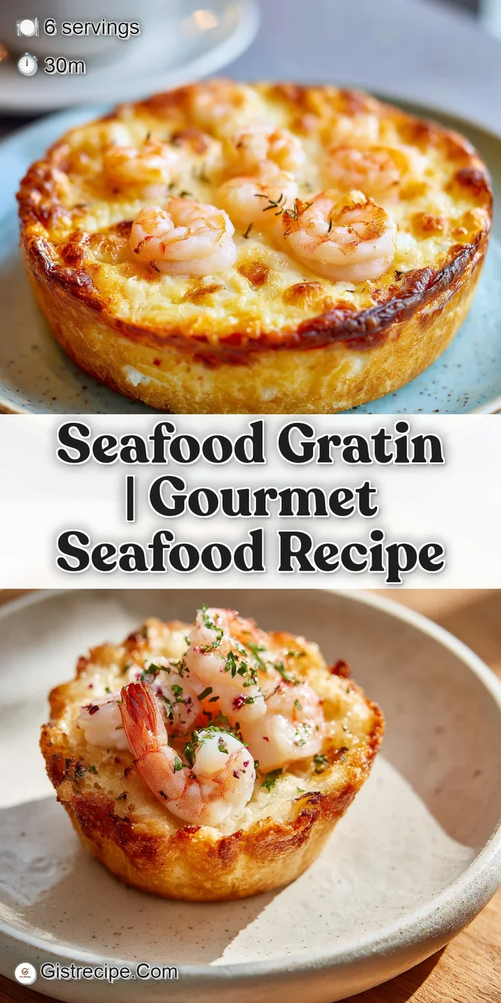 Extreme close-up of molten, bubbly cheese stretching over tender shrimp and scallops in a rich, creamy sauce.