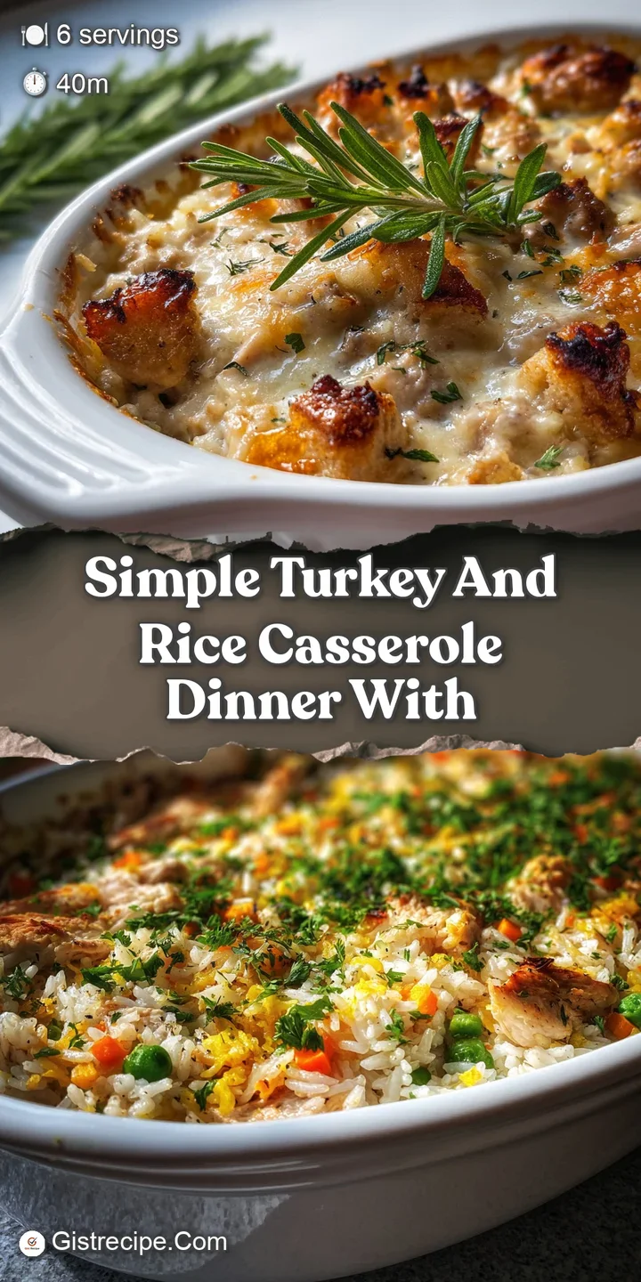 Close-up of a bubbling turkey and rice casserole, showing a moist interior and a lightly browned, textured crust.