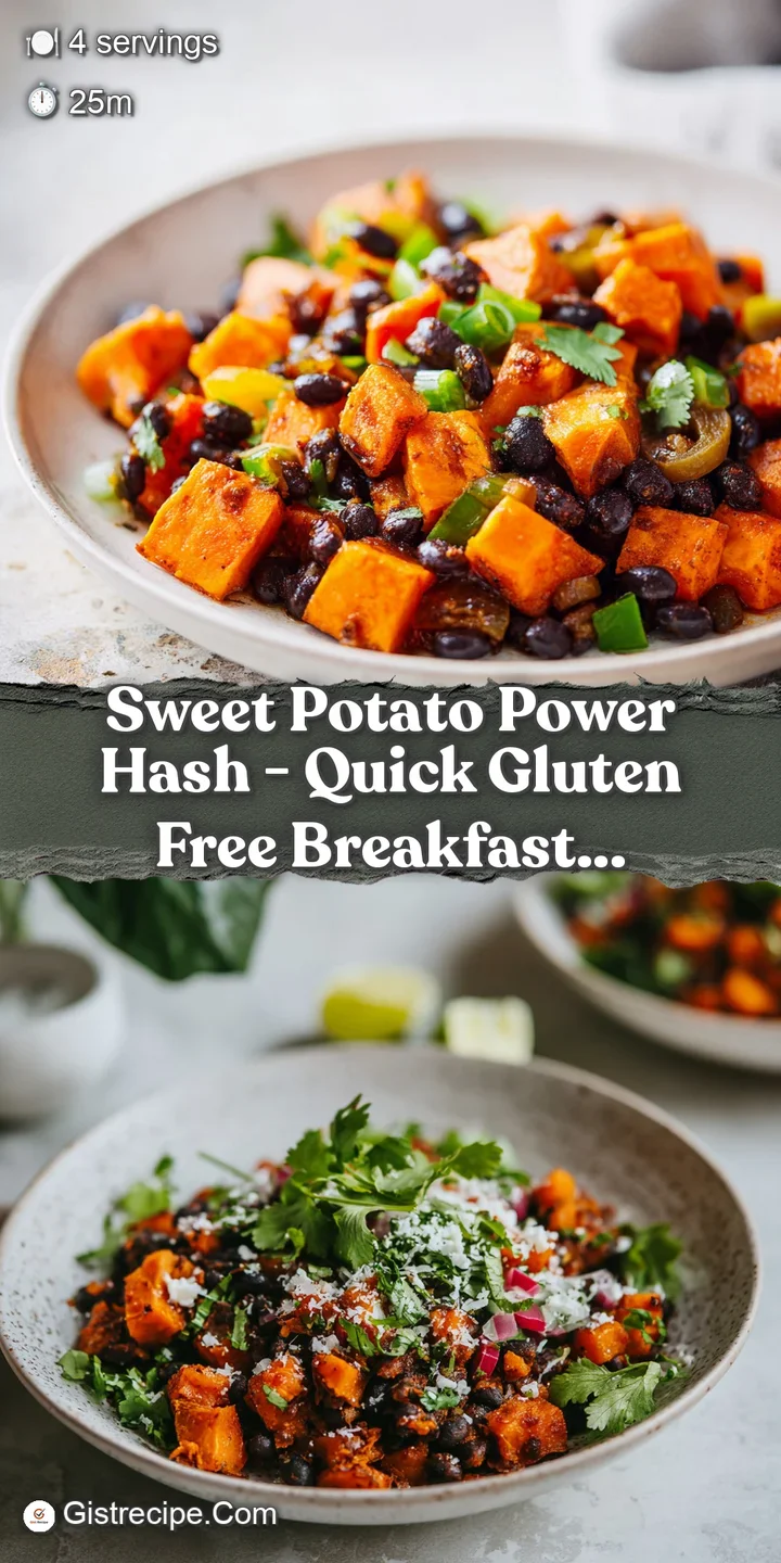 Close-up of a fork piercing a crisp-edged, sunny-side-up egg revealing a rich, golden yolk over sweet potato hash.