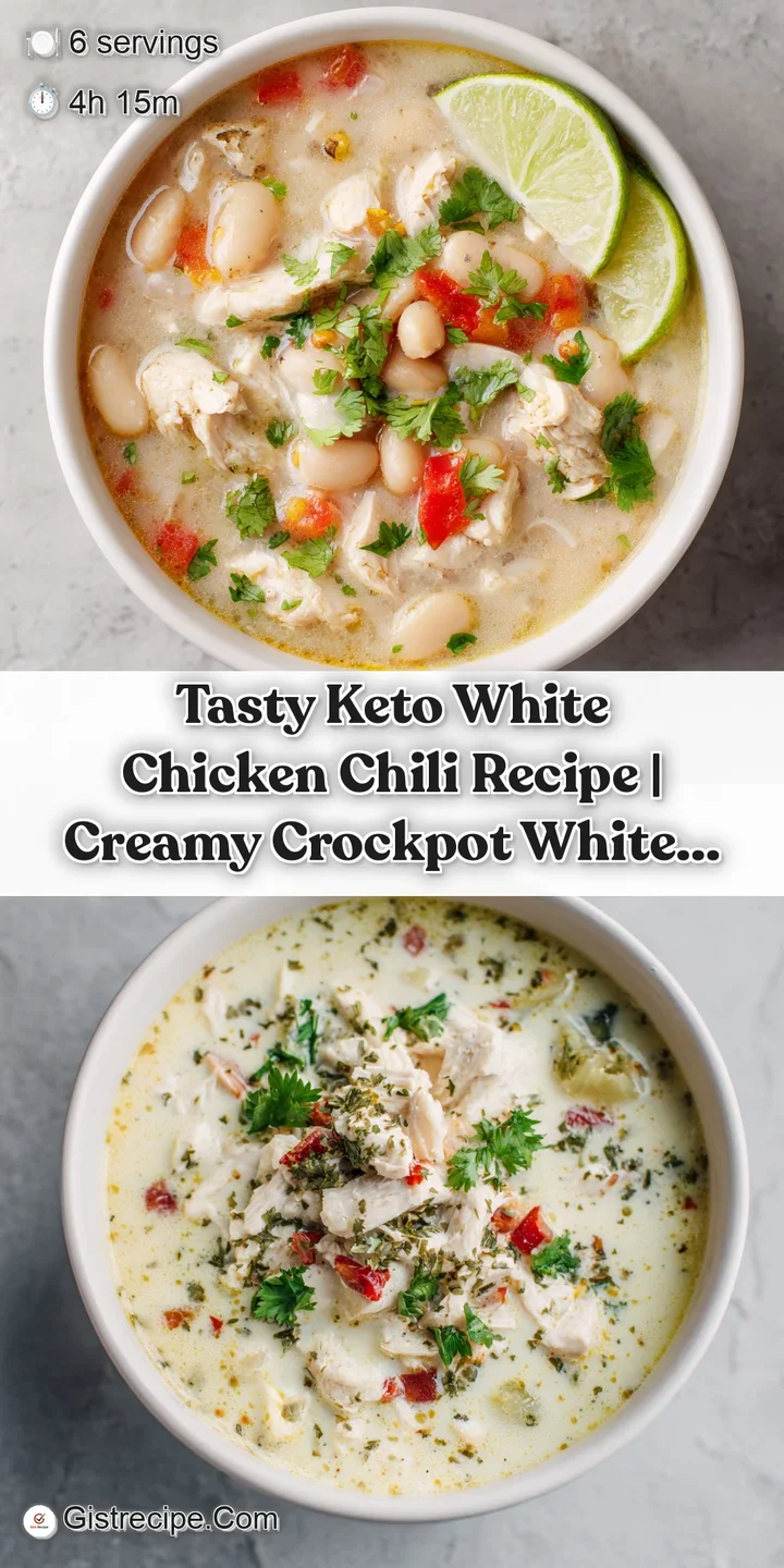 Close-up of white chicken chili. Creamy broth, tender chicken, and vibrant green cilantro create a tempting image.