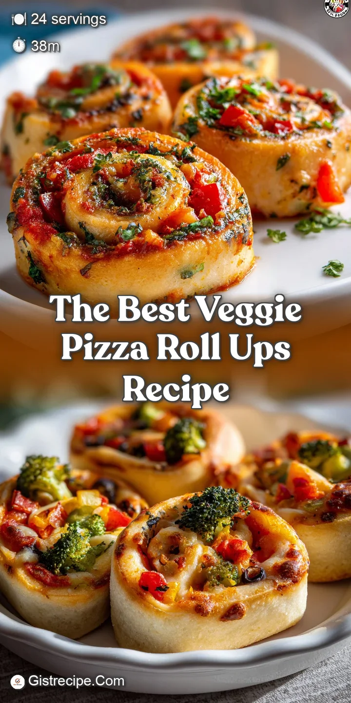 Close-up shows crispy layers of a veggie pizza roll-up, the flaky crust gives way to bright, colorful, tender vegetables.