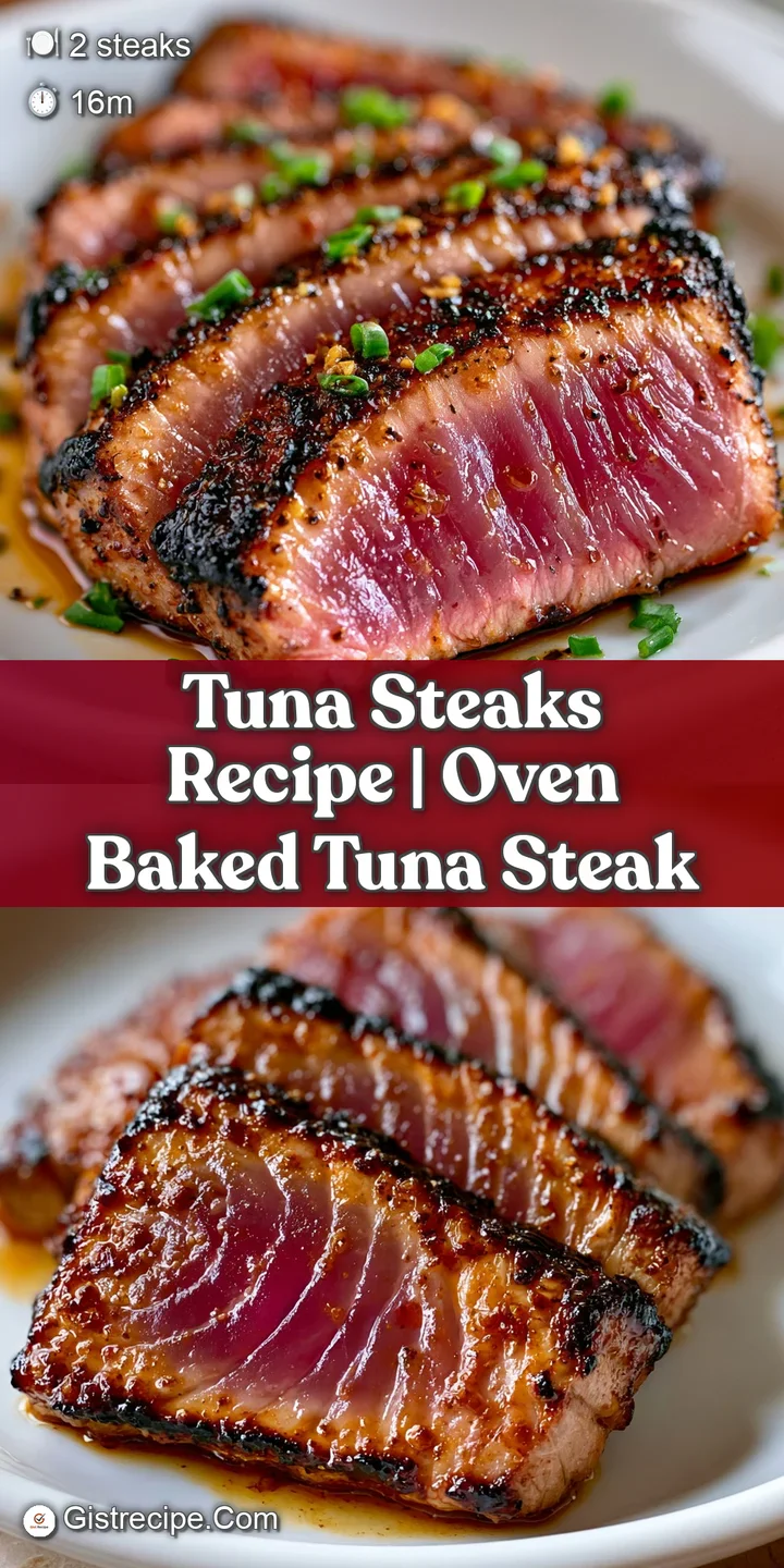 Close-up of a succulent tuna steak slice with glistening juices and a perfectly browned, peppercorn crust.
