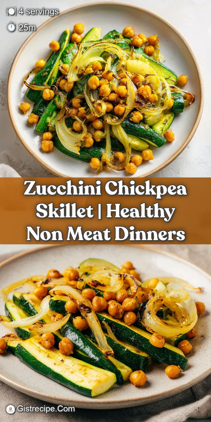 Close-up of glistening golden chickpeas and tender green zucchini pieces seasoned with cracked black pepper.