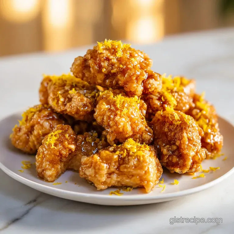 Small golden chicken pieces arranged on a white plate with lemon wedges and a small bowl of creamy dipping sauce.