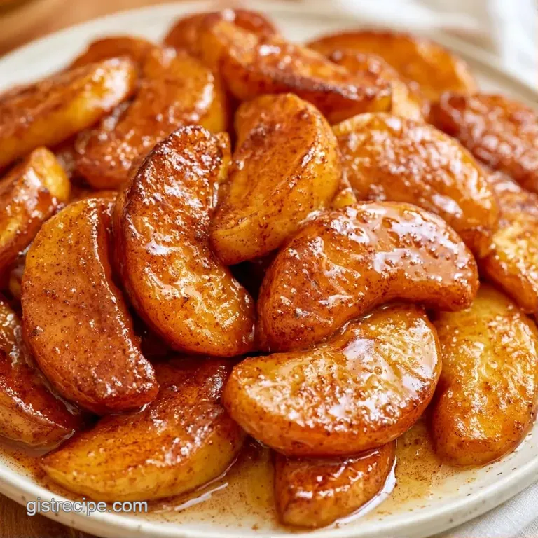 A scoop of warm, glazed apple slices topped with a dollop of cream and a sprinkle of bright yellow lemon zest.