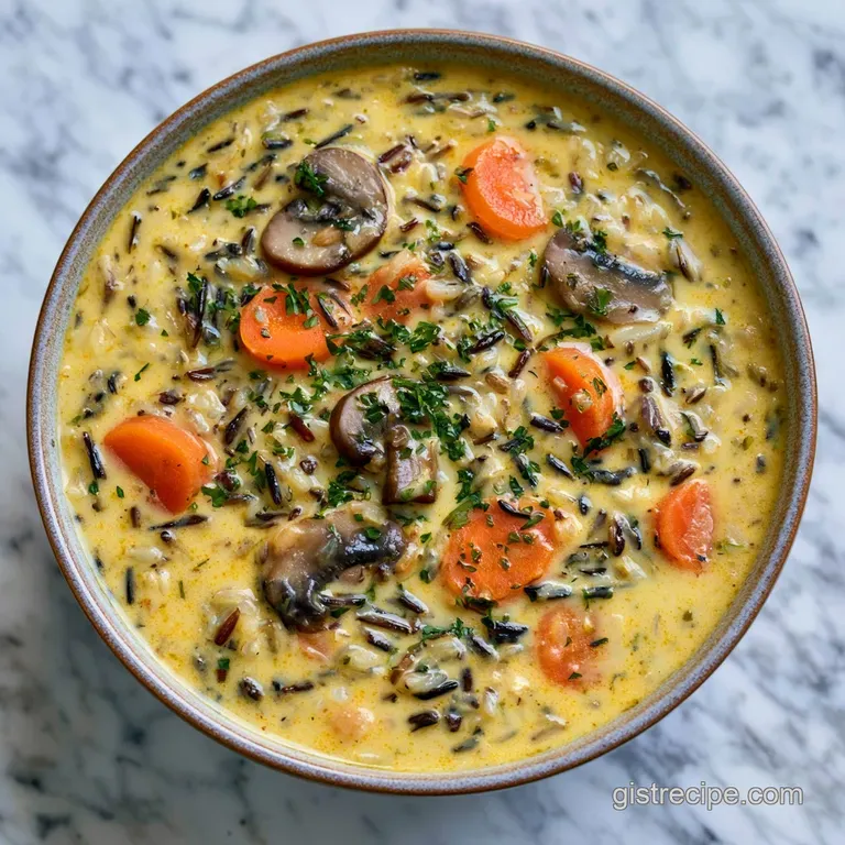 Rustic ceramic bowl of creamy vegetable soup topped with fresh parsley, set on a dark wooden table with linen.