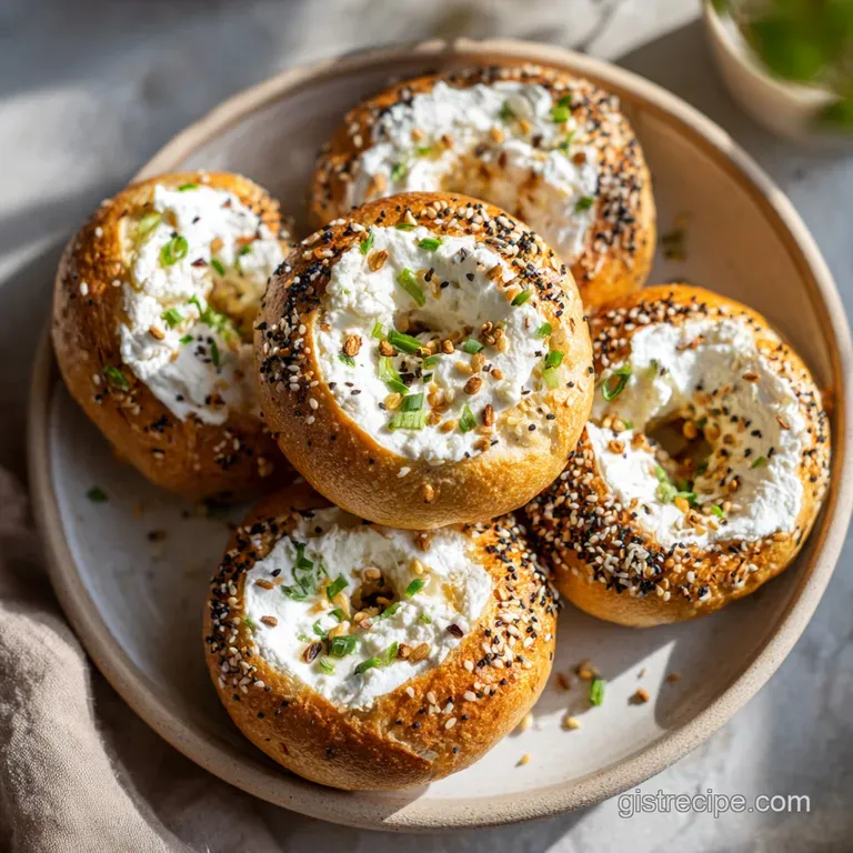 A sliced bagel half reveals a creamy, slightly textured interior, artfully placed on a slate board.