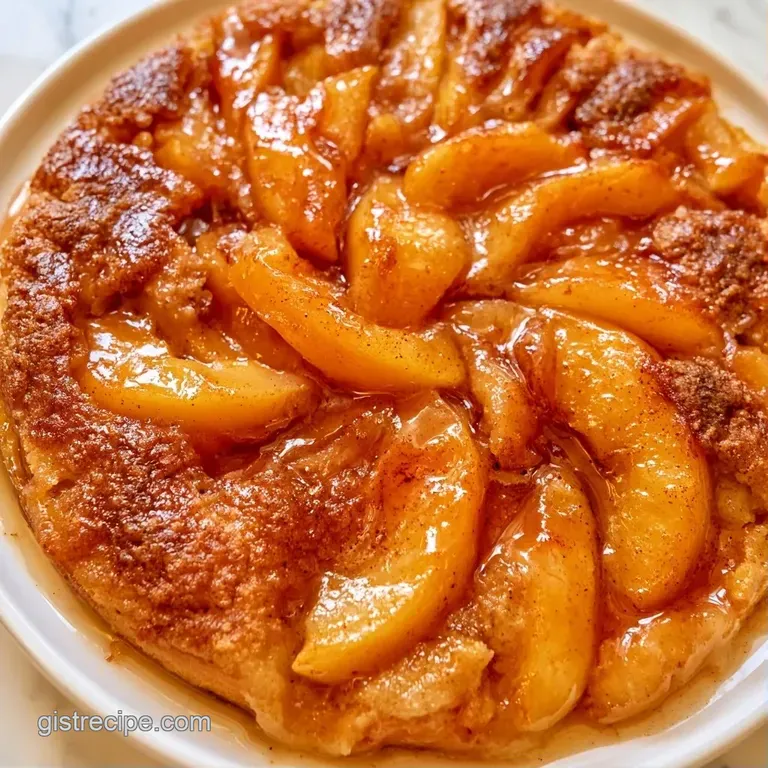 A scoop of warm, cinnamon-spiced fruit topped with a golden crust and a dollop of melting vanilla bean ice cream