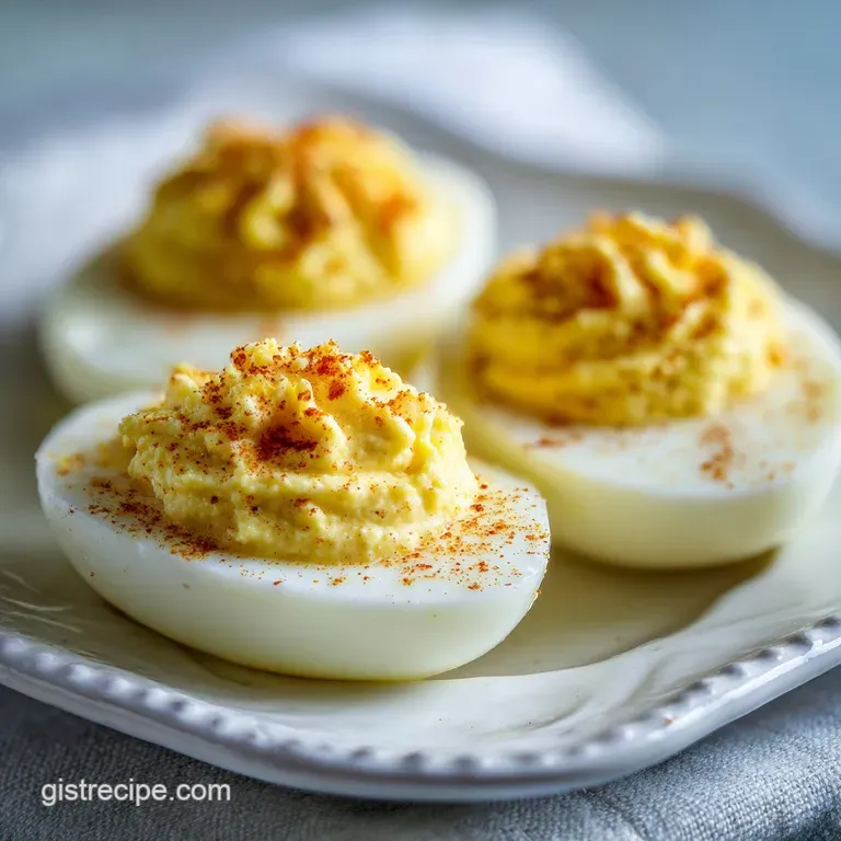 Elegant deviled eggs arranged on a bed of vibrant green watercress, topped with a sprinkle of fresh herbs for added appeal.
