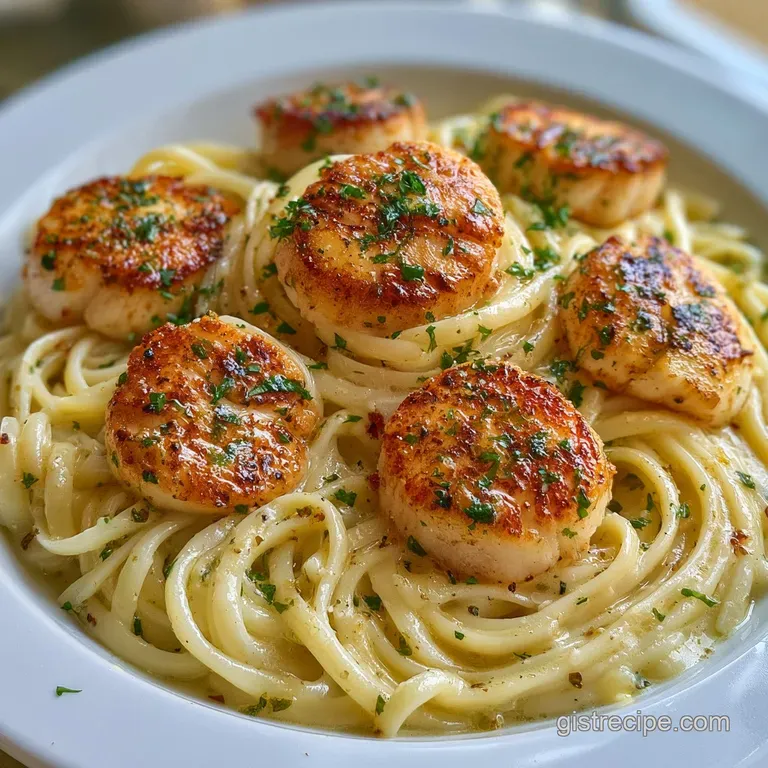 Scallops Over Creamy Parmesan Linguine