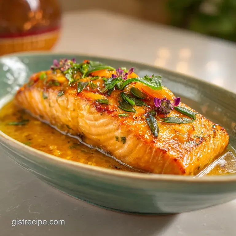 Dijon salmon fillet atop creamy mashed potatoes, brightened by steamed asparagus. A delicious, balanced, and colorful sing...