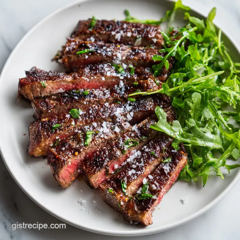 Seared steak with a glossy balsamic glaze, artfully arranged with colorful roasted vegetables.