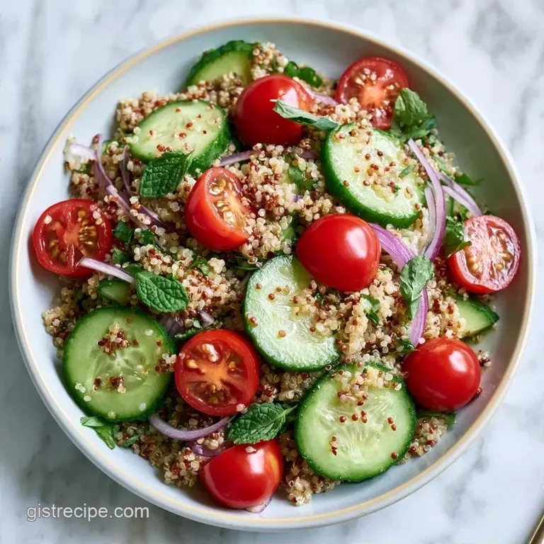 Fast Quinoa Salad Bowl with Cucumber and Tomatoes