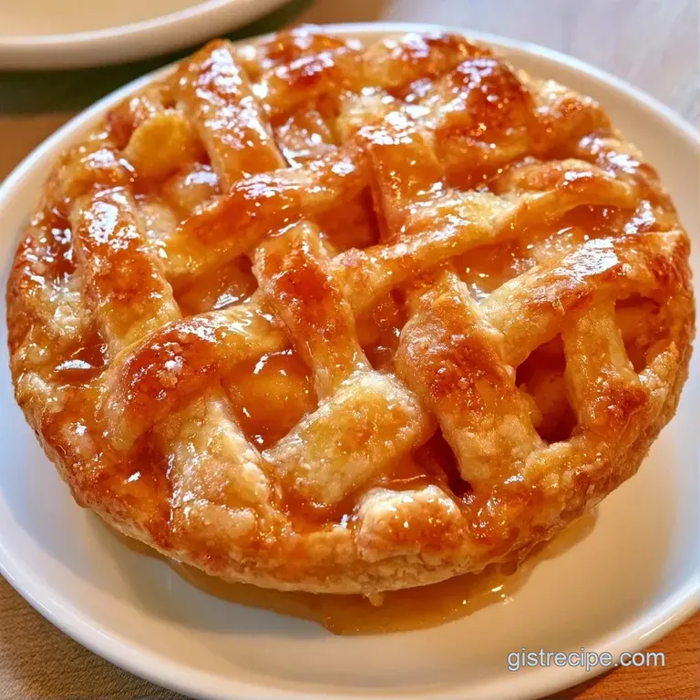 Golden-brown pastry crust with a crimped edge served on a rustic wooden board with a sprinkle of cinnamon sugar.