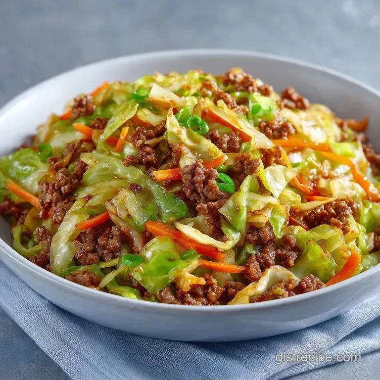 A steaming heap of tender cabbage and savory browned beef garnished with bright green scallions in a wide bowl.