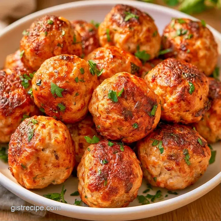 Perfectly rounded browned meatballs arranged in a row on a slate board with a side of vibrant green parsley.