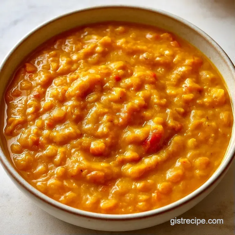 Vibrant yellow lentil stew served beside fluffy white rice with a creamy coconut swirl and fresh herbs.