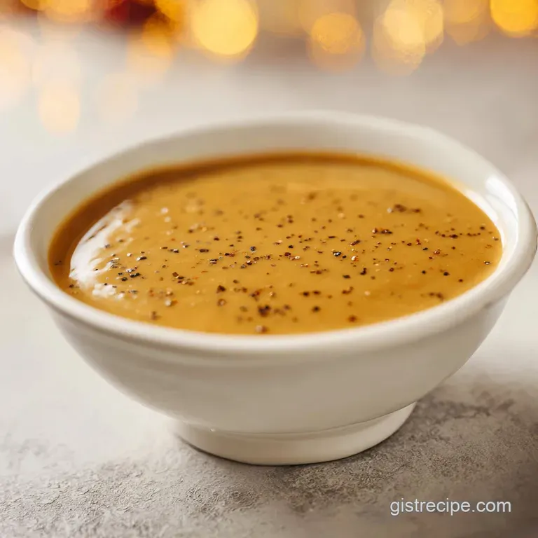 Elegant white porcelain boat pouring a stream of smooth, warm brown sauce onto a bed of creamy mashed potatoes.