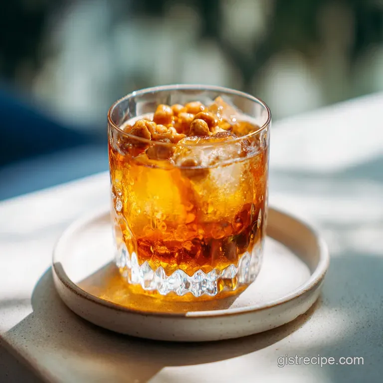 Close-up of a single serving; rich, meaty tomato sauce coats the egg noodles, topped with melted golden cheese and fresh p...